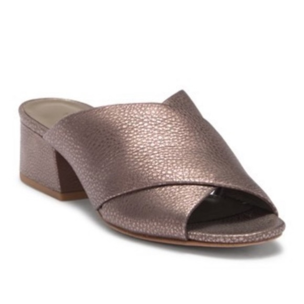 Vince Karsen Chunky Heel Bronze Italian Leather Slip On Mules Size 8